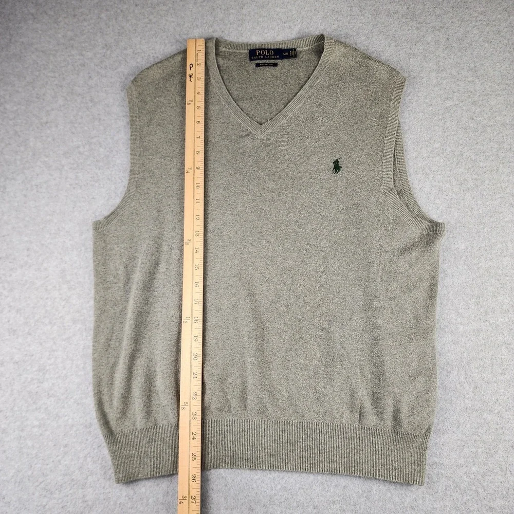 Polo Ralph Lauren Sweater Vest‎ Men's Large Gray Pima Cotton V Neck Golf
